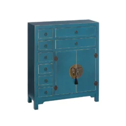 Meuble D'entrée 2 Portes, 8 Tiroirs Bleu Meuble Chinois - PEKIN