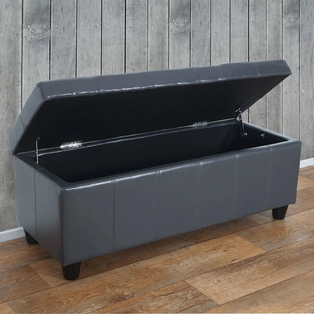 Banquette Kriens, Coffre, Banc, Cuir + Similicuir, 112x45x45cm ~ Gris – Image 2