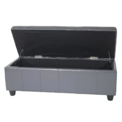 Banquette Kriens, Coffre, Banc, Cuir + Similicuir, 112x45x45cm ~ Gris