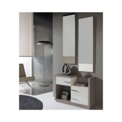 Meuble D'entrée Blanc/Chêne Clair + Miroirs - COLBY