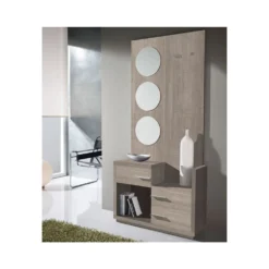 Meuble D'entrée Chêne Clair + Miroirs - LUNA