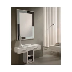 Meuble D'entrée Blanc/Chêne Clair + Miroir - BRAHA