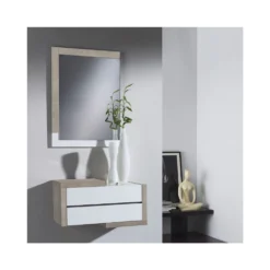 Meuble D'entrée Chêne Clair/Blanc + Miroir - RECTO