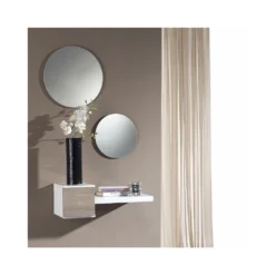 Meuble D'entrée Blanc/Chêne Clair + Miroir - TIGA