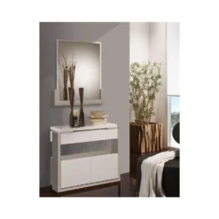 Meuble D'entrée Blanc/Chêne Clair + Miroir - JUNGO