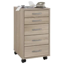 FMD Armoire Mobile Avec 5 Tiroirs ChĂȘne