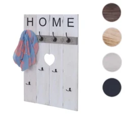 Portemanteau Mural HWC-C89, HOME, 8 Crochets, 91x60cm ~ Blanc Shabby