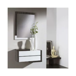 Meuble D'entrée Bois Noir/Bois Blanc + Miroir - RECTO