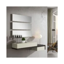 Meuble D'entrée Bois Blanchi/Bois Noir + Miroir - YNANG