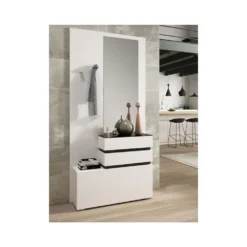 Meuble D'entrée Bois Blanc/Bois Noir + Miroirs - VANA