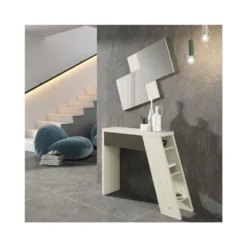 Meuble D'entrée Bois Blanchi/Laque Marron Foncé + Miroir - FUEGO