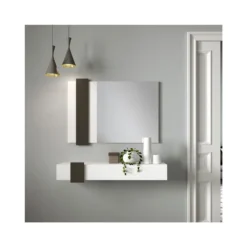 Meuble D'entrée Bois Blanc/Laque Marron Foncé + Miroir - NIGHTA