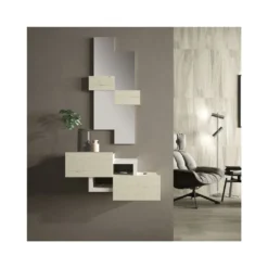 Meuble D'entrée Bois Blanchi/blanc + Miroir - GIRLOP