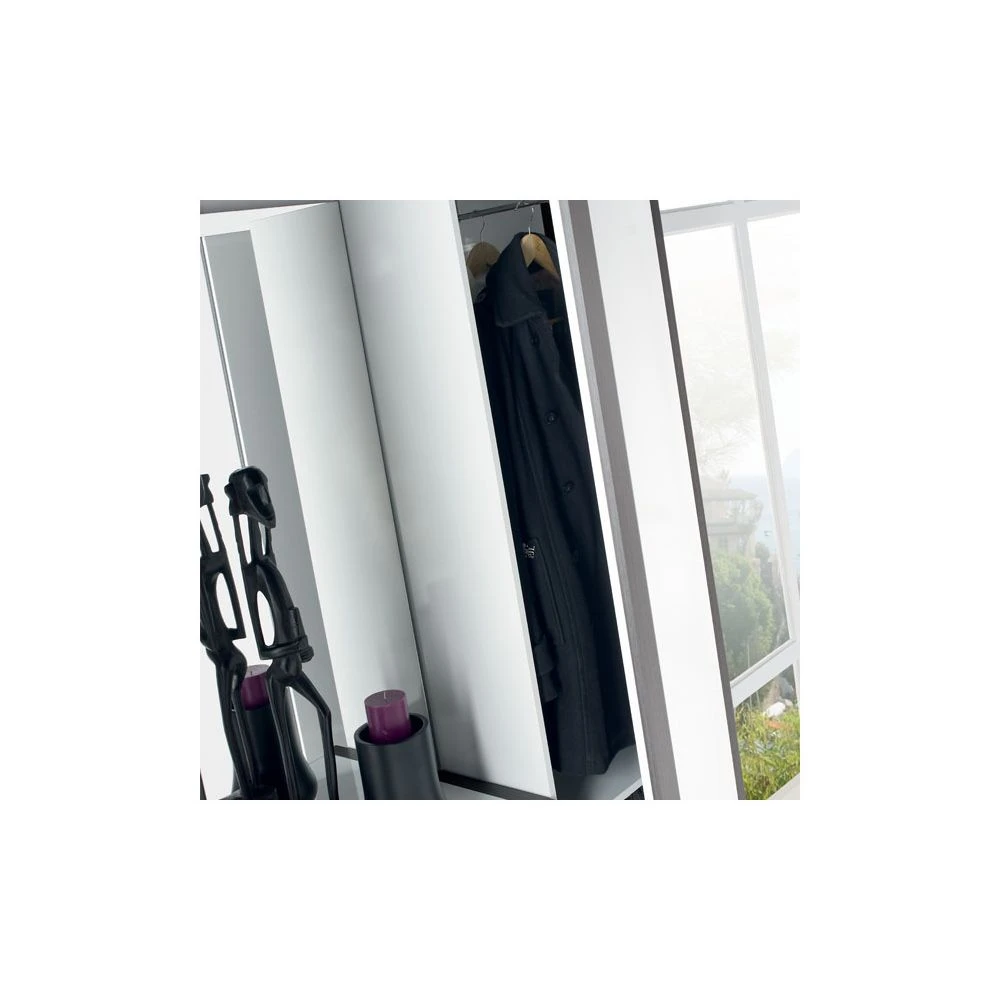 Meuble D'entrée Blanc/Bois Noir + Armoire + Miroir - SLIMAN – Image 2