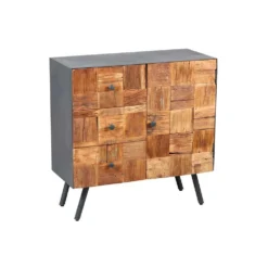 Meuble D'entrée 1 Porte 3 Tiroirs Acier Noir/Bois Massif - CHALERSTON