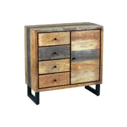 Meuble D'entrée 1 Porte 4 Tiroirs Bois Massif Blanchi - CHALERSTON