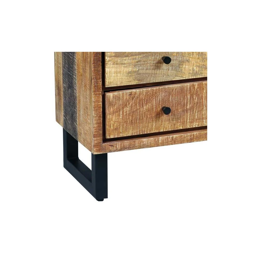 Meuble D'entrée 1 Porte 4 Tiroirs Bois Massif Blanchi - CHALERSTON – Image 3