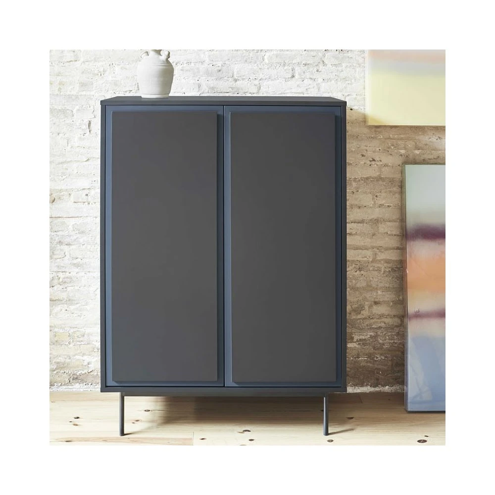 Meuble D'entrée 2 Portes 2 Tiroirs Gris Foncé/Bleu - PAITUS – Image 4