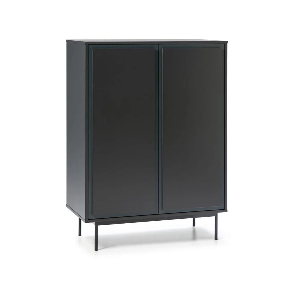 Meuble D'entrée 2 Portes 2 Tiroirs Gris Foncé/Bleu - PAITUS – Image 2