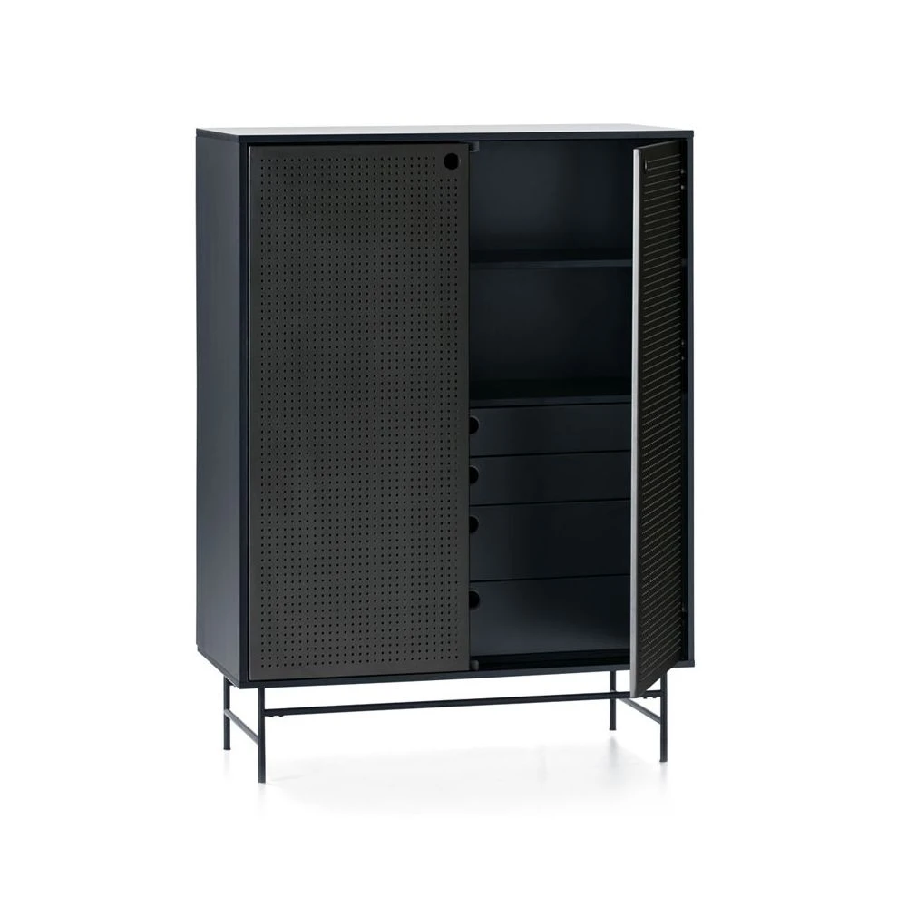 Meuble D'entrée 2 Portes 4 Tiroirs Bleu/Noir - PAYA – Image 3