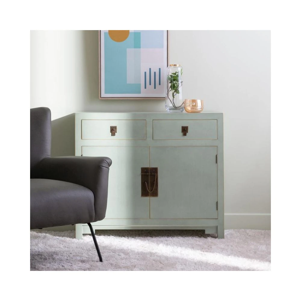 Meuble D'entrée 2 Tiroirs 2 Portes Vert Menthe - SHANGHAI – Image 2