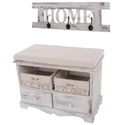 Commode / Banc, 2 Paniers, 2 Tiroirs, 62x33x42cm + Garderobe, Shabby, ... -Atmosphera Boutique 6976872572654dd162c82fd4b887f869 1