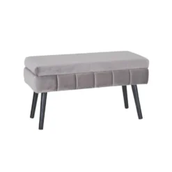 Banquette-malle Tissu Gris/Bois Noir - ETIOR