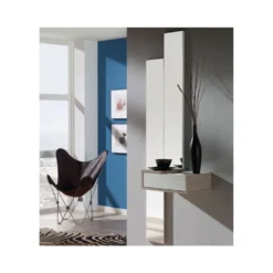 Meuble D'entrée Blanc/Chêne Clair + Miroir - NYLA