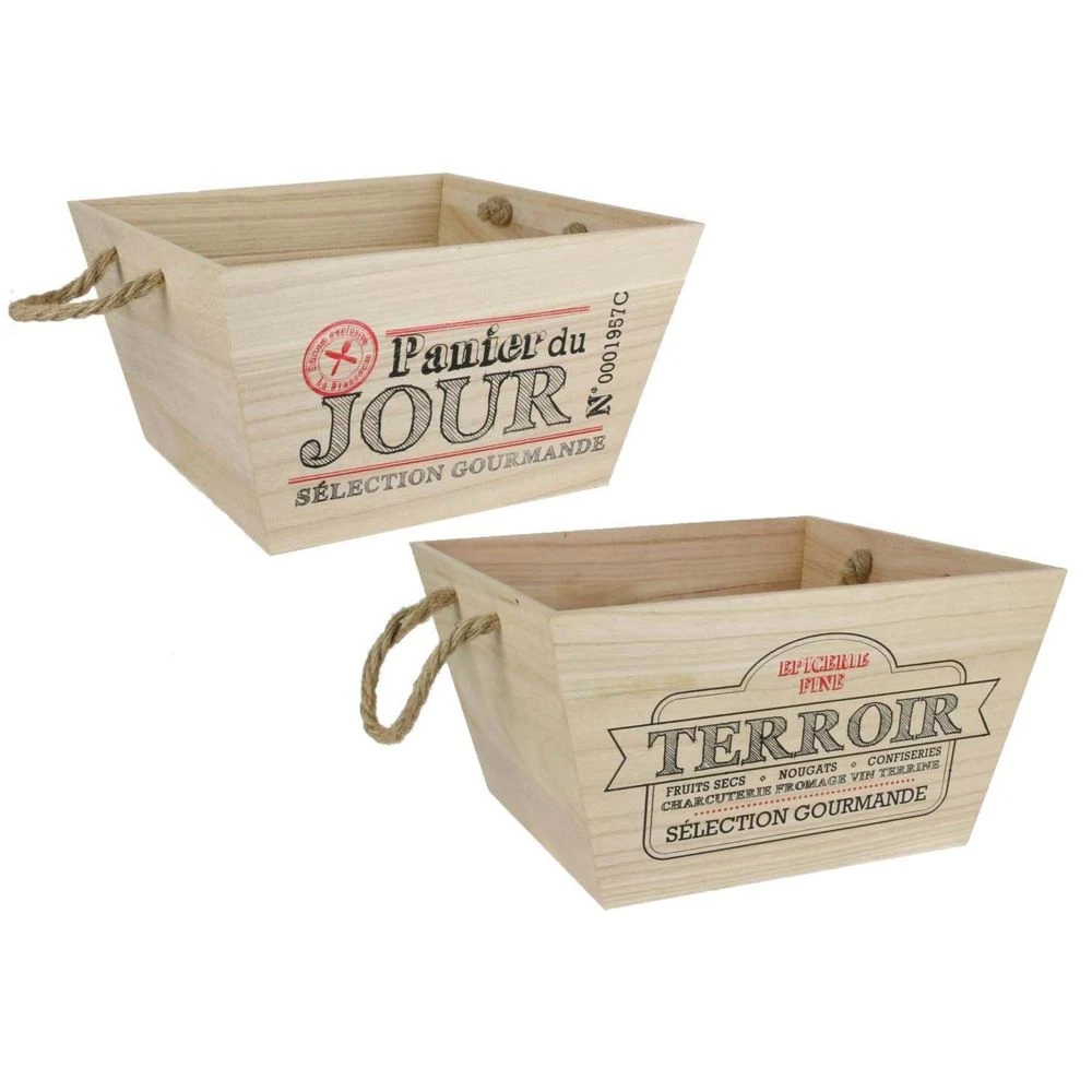 Corbeilles En Bois Anses En Corde Bistrot (Lot De 2).