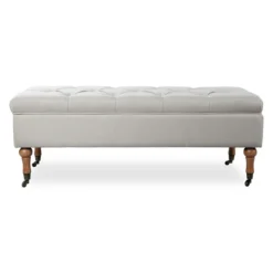 Banquette Coffre Capitonnée Philippine Tissu Beige