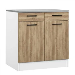 Bas 80 Cm 2 Portes 2 Tiroirs MALICE Chêne