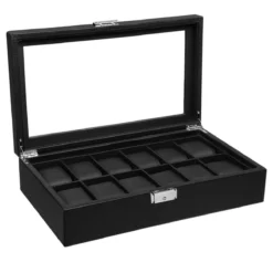 Boîte à Montres 12 Compartiments Avec Couvercle En Verre Pu Intérie...