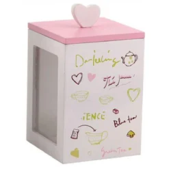 Boîte à Thé En Bois Rose Et Blanc.