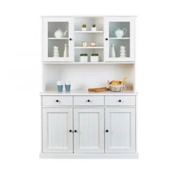 Buffet Vaisselier 5 Portes, 3 Tiroirs En Pin Blanc - MAINE