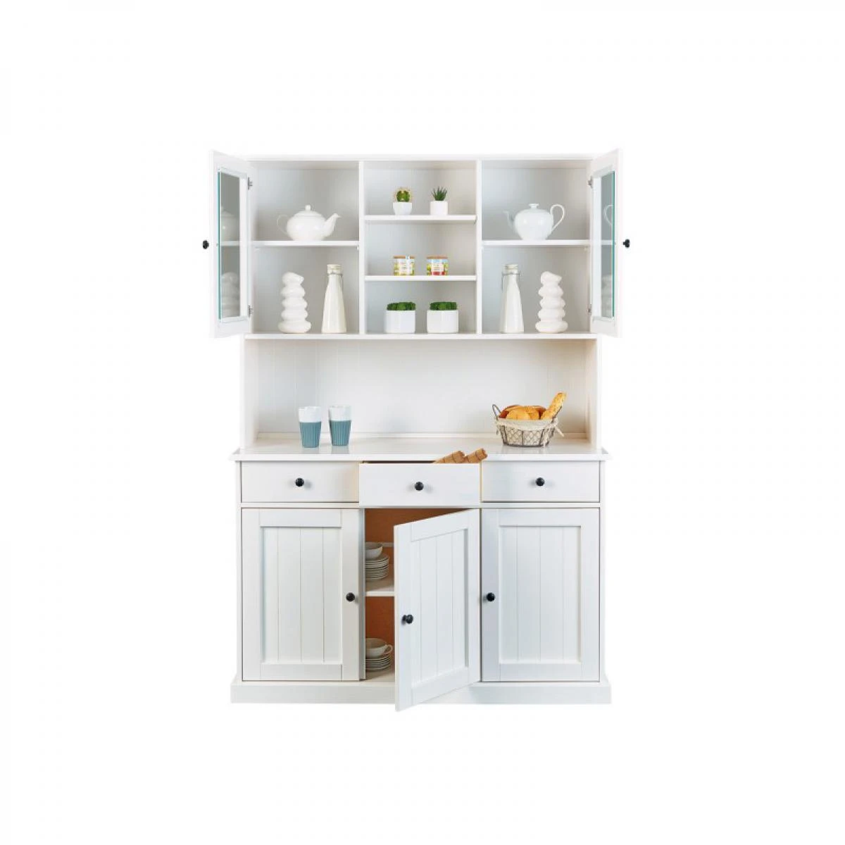 Buffet Vaisselier 5 Portes, 3 Tiroirs En Pin Blanc - MAINE – Image 2