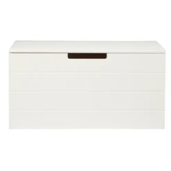 Coffre A Jouet Pin Massif Brossé Blanche, H42 X L80 X P40 Cm