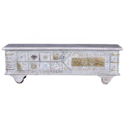 Coffre De Rangement En Bois De Manguier Coloris Blanc Vieilli - Longue...