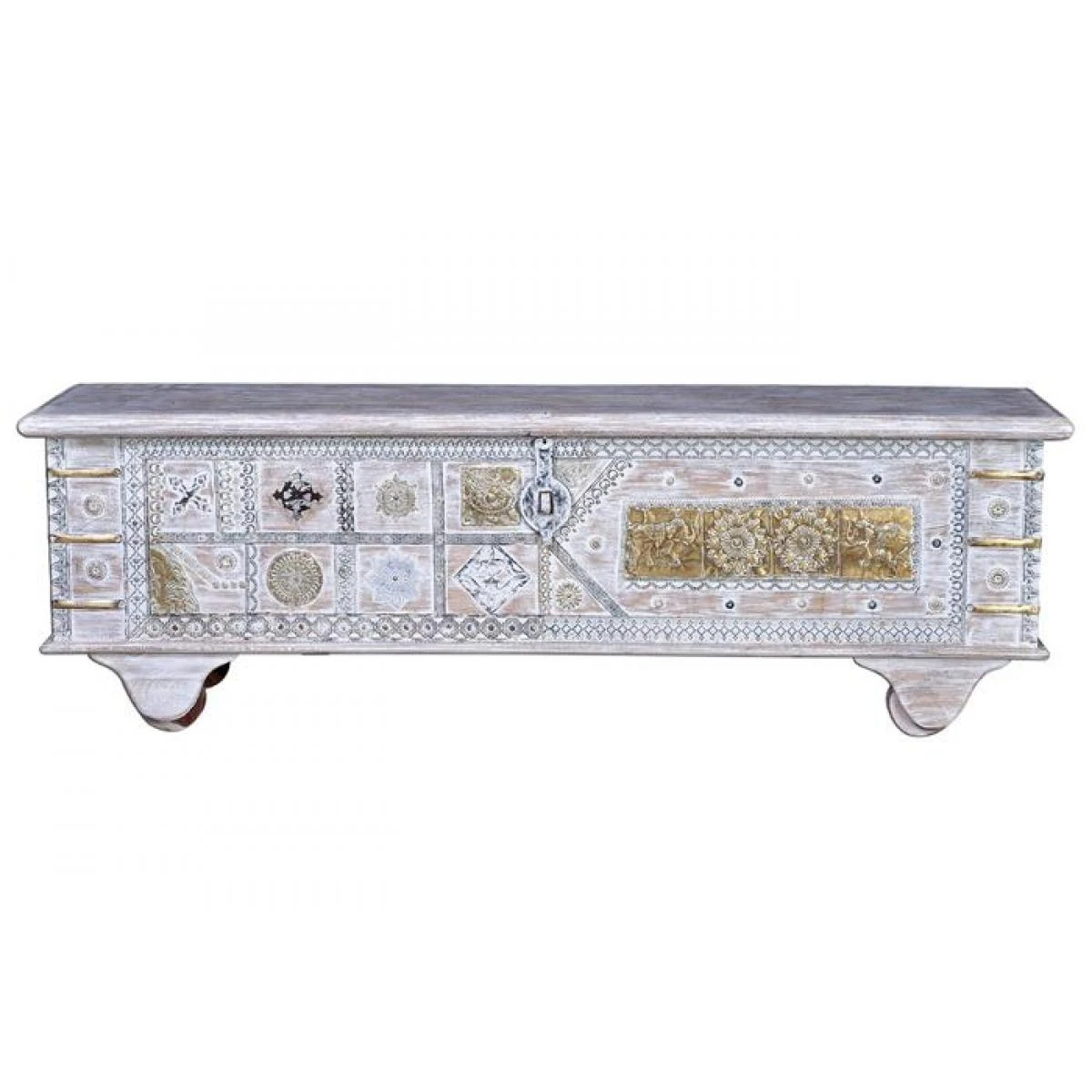 Coffre De Rangement En Bois De Manguier Coloris Blanc Vieilli - Longue...