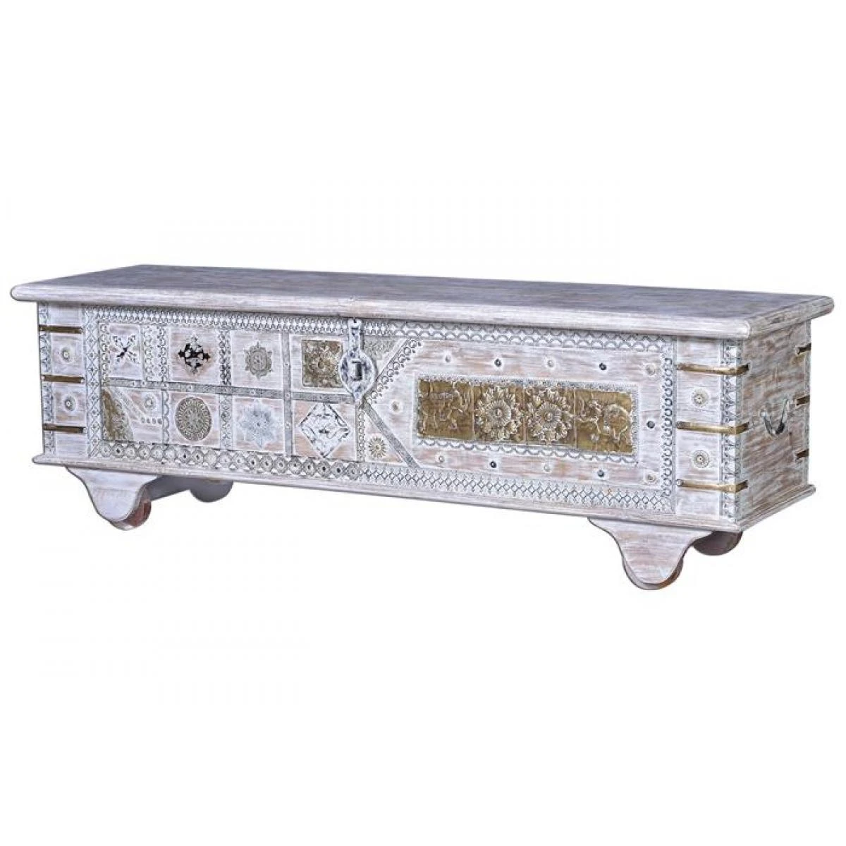 Coffre De Rangement En Bois De Manguier Coloris Blanc Vieilli - Longue... – Image 2