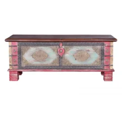 Coffre De Rangement En Bois De Manguier Coloris Rose Vieilli - Longueu...