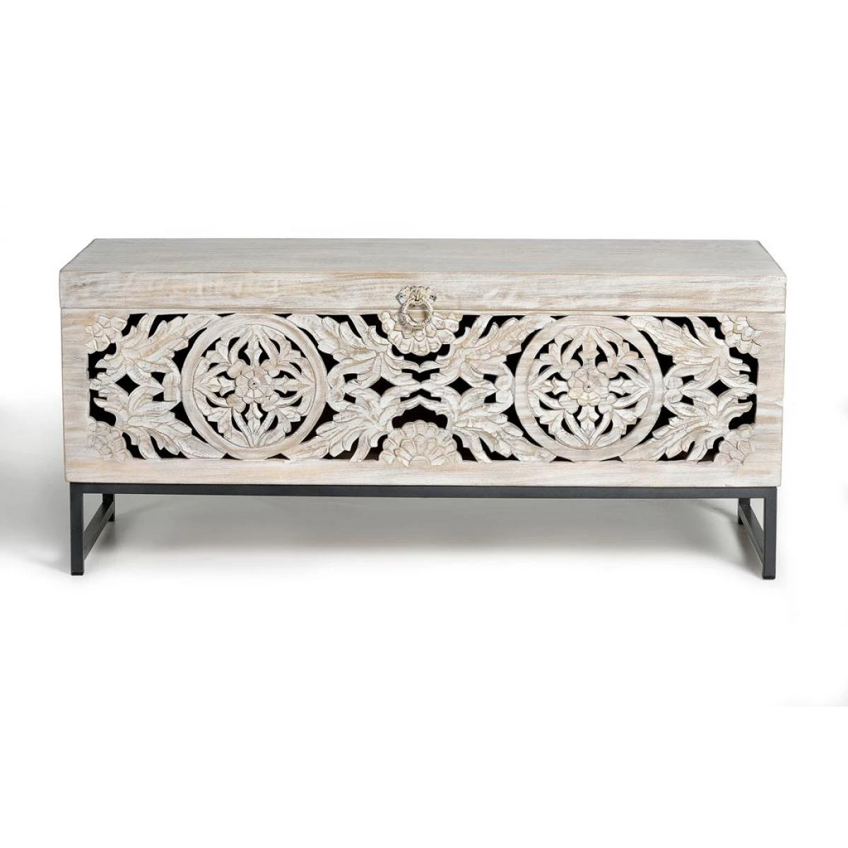 Coffre De Rangement En Bois De Manguier / Fer Coloris Gris Vieilli - L...