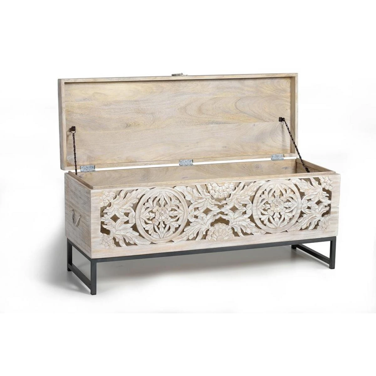 Coffre De Rangement En Bois De Manguier / Fer Coloris Gris Vieilli - L... – Image 2