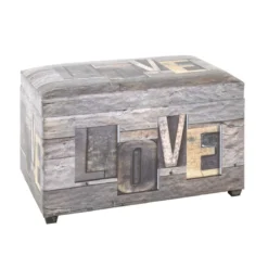 Coffre De Rangement Imitation Cuir Motif "Love" - 65 X 40 X 42 Cm