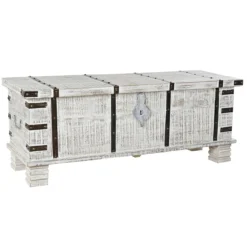 Coffre En Bois De Manguier Coloris Blanc Et Métal Noir - Longueur 116...