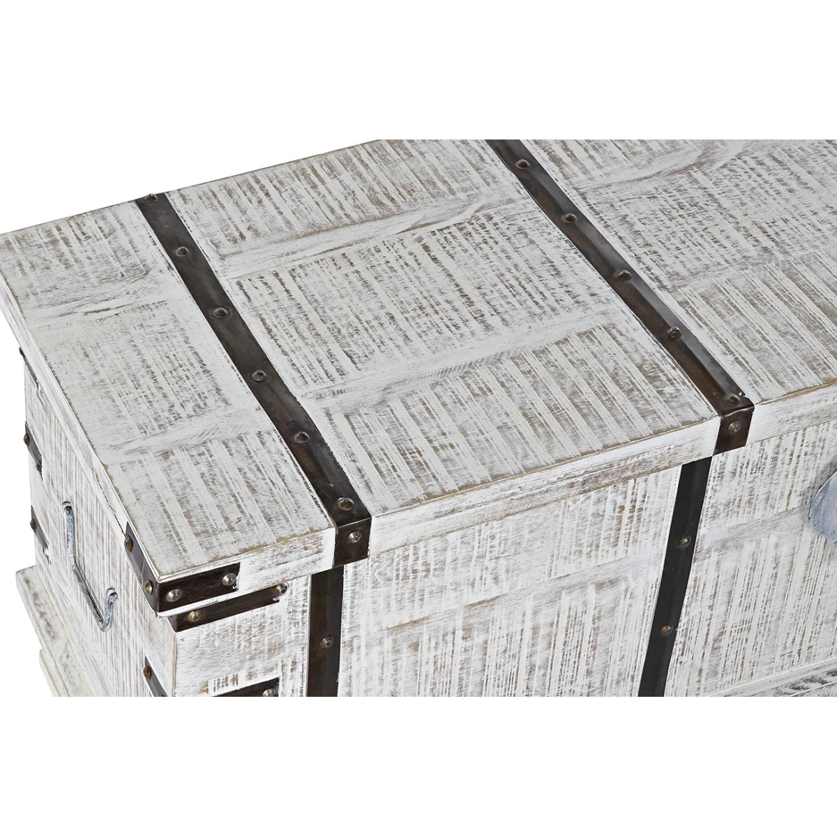 Coffre En Bois De Manguier Coloris Blanc Et Métal Noir - Longueur 116... 4 Coffre En Bois De Manguier Coloris Blanc Et Métal Noir - Longueur 116... – Image 4
