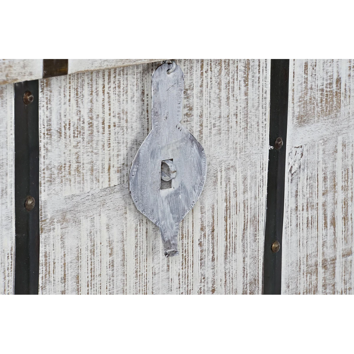 Coffre En Bois De Manguier Coloris Blanc Et Métal Noir - Longueur 116... 5 Coffre En Bois De Manguier Coloris Blanc Et Métal Noir - Longueur 116... – Image 5