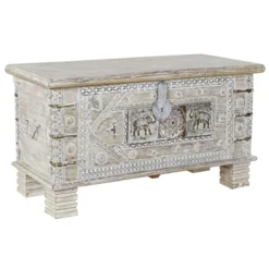 Coffre En Bois De Manguier Coloris Blanc Vieilli Et Laiton - Longueur ...