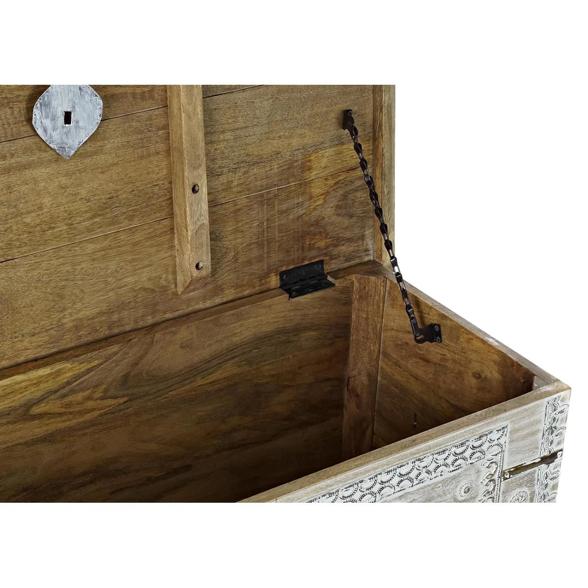 Coffre En Bois De Manguier Coloris Blanc Vieilli Et Laiton - Longueur ... – Image 3