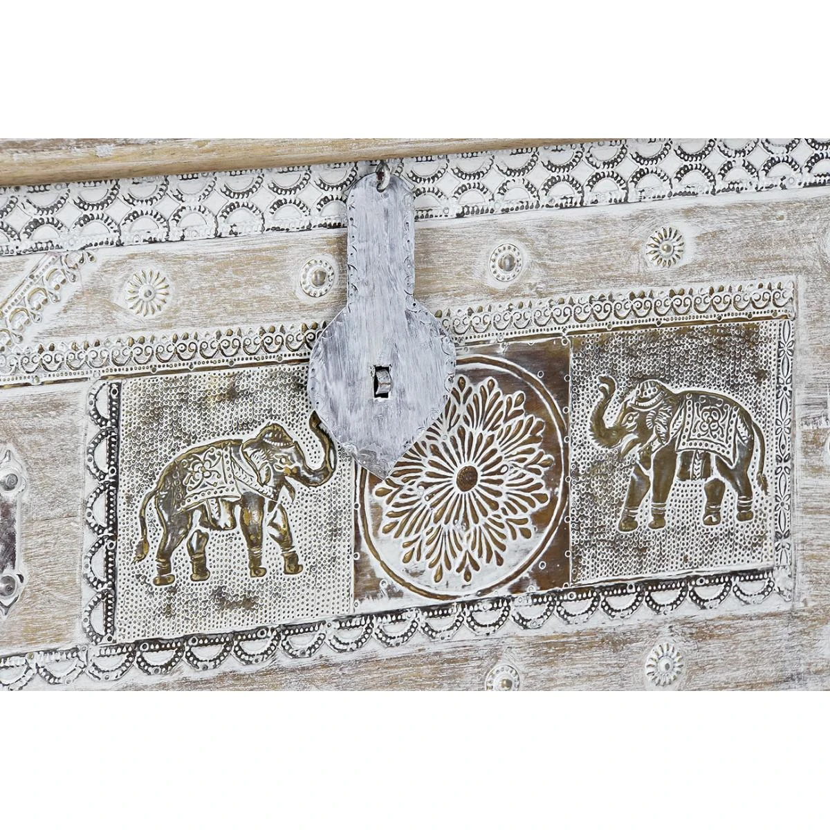 Coffre En Bois De Manguier Coloris Blanc Vieilli Et Laiton - Longueur ... – Image 5