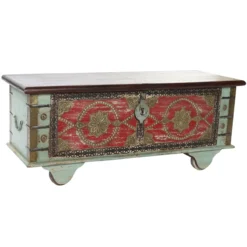 Coffre En Bois Et Laiton Multicolore - Longueur 116 X Profondeur 40 X ...